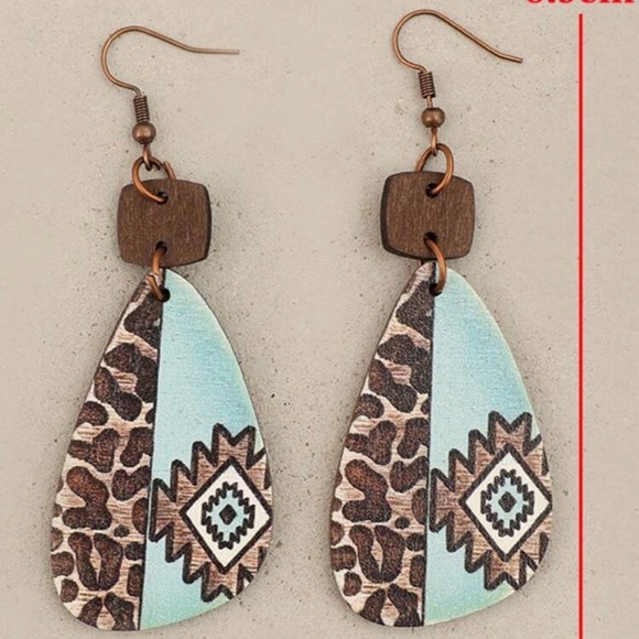 Artisan Blue and Brown Patterned Earrings - Picture 4 of 5